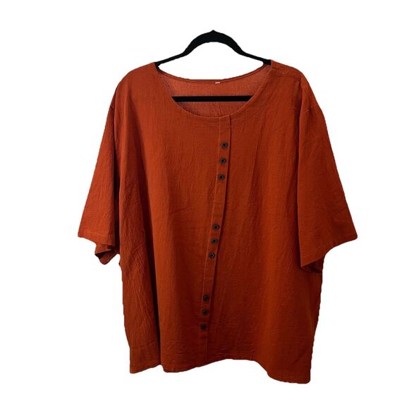Womens Burnt Orange Short Sleeve Faux Button Lagenlook Oversized Top Size 3X/4X - Picture 1 of 10